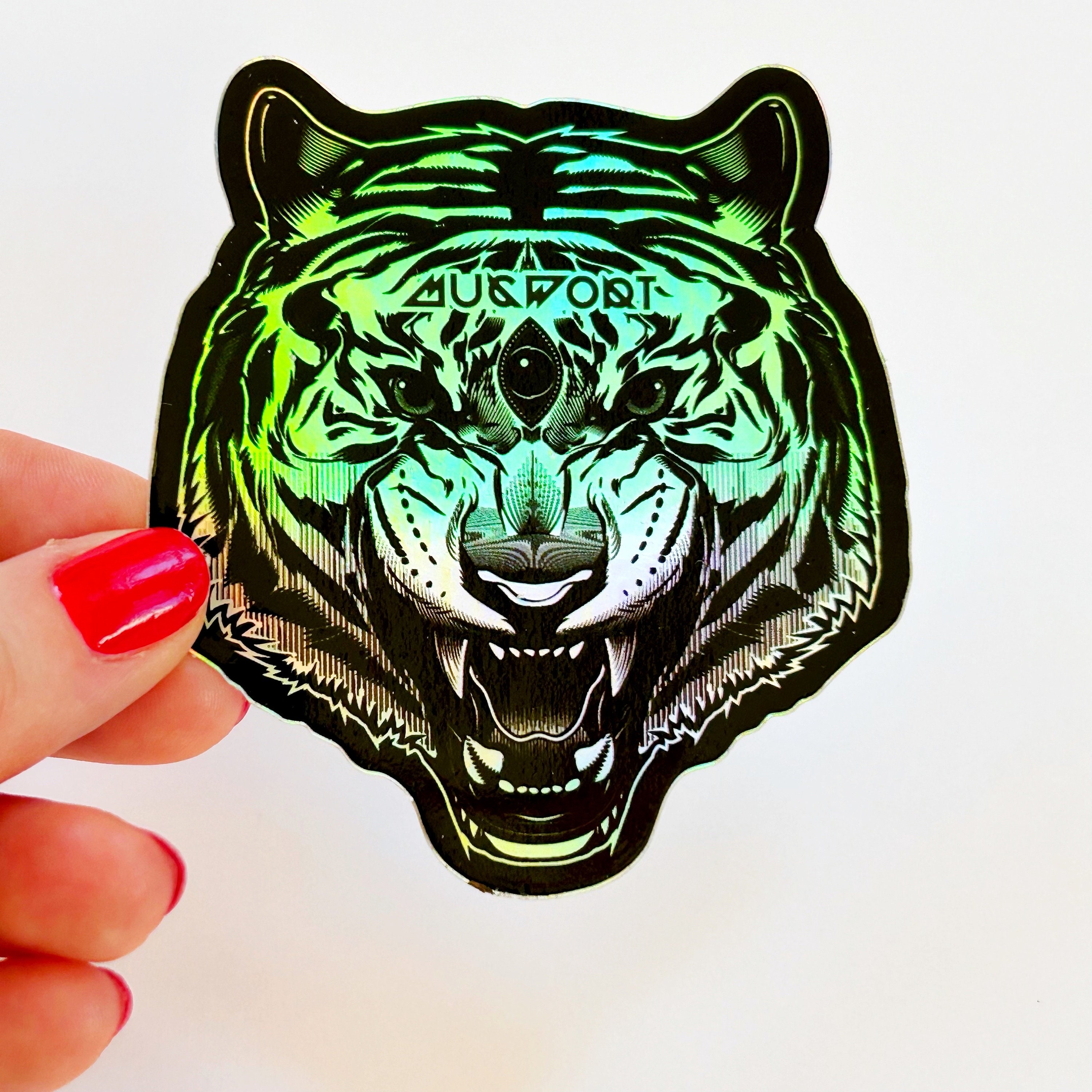 Tiger Holographic Sticker | Snarling Roaring Tiger Rainbow Vinyl