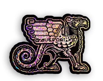 Griffin Sparkle Sticker | Lizard Griffin Rainbow Sparkly Indoor Outdoor Vinyl Decal | Funky Unique Holographic Fantasy Visionary Art Sticker