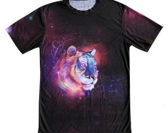 Psychedelic Tiger T-Shirt | Rainbow Print Visionary Art Clothes by Mugwort | Purple Pink Cat | Gift for Teen | Gifts for Men | Cat Lady