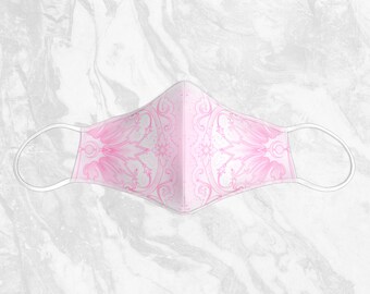 Face Mask | Pink & White | Geometric Art Printed Washable Fashion Cloth Mask | One Size Double Layer | Designer Face Mask | Made in Canada