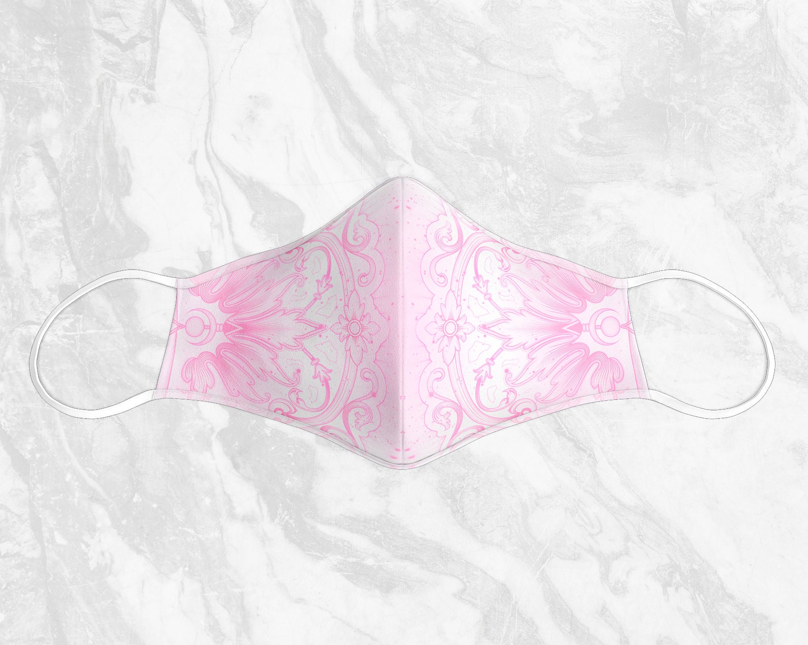 Face Mask | Pink & White | Geometric Art Printed Washable Fashion Cloth Mask | One Size Double Layer | Designer Face Mask | Made in Canada