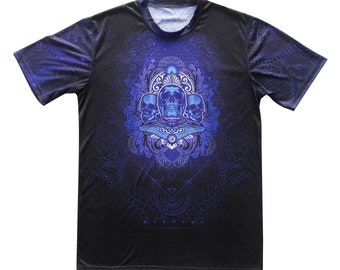 Skull Altar T-Shirt | Black & Purple Print Visionary Art Clothes | Motorcycle Psychedelic Streetwear | Gothic Dark Gifts for Men Techwear