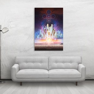 Crystal Wall Art Canvas Print Home Decor Two Sizes Sacred Geometry Sunset Spiritual Yoga Art Mugwort Psychedelic Visionary Art image 1