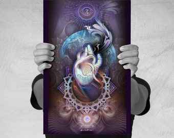 Earth Mudra Wall Art | Paper Print | Home Decor | 11x17 | Meditation Yoga Spiritual Crystals Healing  | Mugwort Psychedelic Visionary Art
