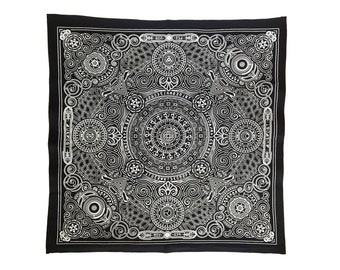 100% Cotton Bandana | Black & White | Mugwort Psychedelic Visionary Art | Arcana Sacred Geometry Streetwear Scarf | Designer Face Mask