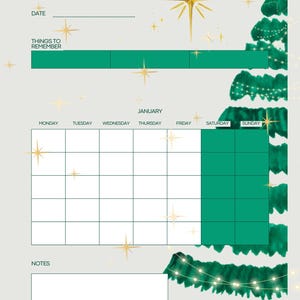 Printable January 2025 Calendar Page Celebration Theme Planner January Calendar Holiday Monthly Planner Fillable Calendar 2025