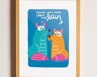 Impresión artística de zorros coloridos: Ilustración caprichosa del bosque (Descarga digital)