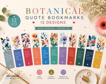 Marcapáginas florales: citas inspiradoras, diseños botánicos (descarga digital)