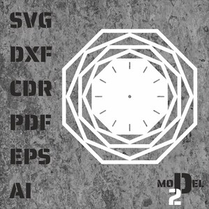 Modern geometrisk klocka SVG | Abstrakt trädekor | Samtida laserfil | Glowforge CNC-mall | Minimalistisk klocka för hemmabruk Dxf
