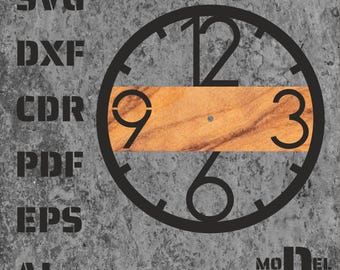 Moderne wandklok SVG | Uniek houtdecor | Lasergesneden bestand | Glowforge CNC-sjabloon | Diy digitale klok dxf