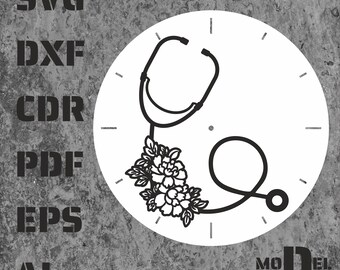Doctor Clock SVG | Stethoscope Laser File | Nurse Wall Decor | Clinic Gift DXF | Glowforge CNC Template