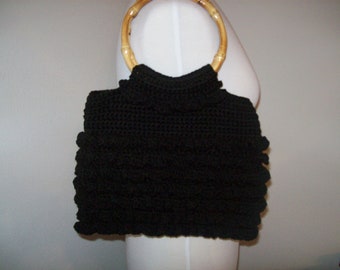 Women's Crochet Handbag - The St. Charles Ruffle Bag in Black