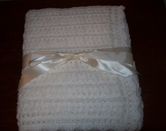 White Crochet Baby Blanket