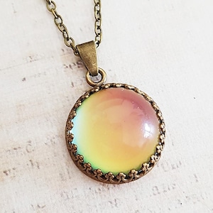 Antique Bronze Round Mood Necklace, Colour Changing Mood Stone Necklace, Quality Crown Setting, Choose Your Length
