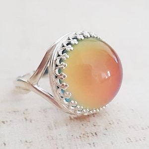 Shiny Silver Round Mood Ring, Vintage Style Adjustable Mood Stone Ring, Colour Changing, Quality Setting, Also Bronze, Gold, Rose Gold