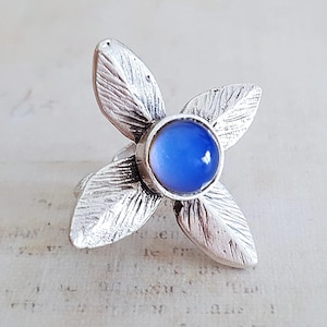 Modern Silver Flower Mood Ring, Adjustable Colour Changing Matte Silver Ring