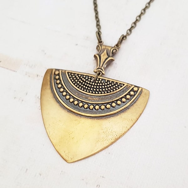 Art Deco Necklace in Antique Brass, Geometric Triangle Necklace, Great Gatsby, Choose Your Length