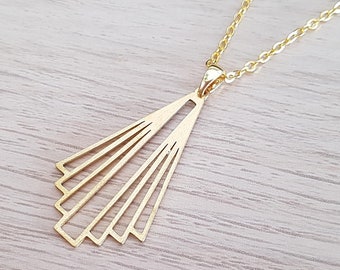 Art-deco waaierketting van messing, minimalistisch geometrisch verguld, kies je lengte