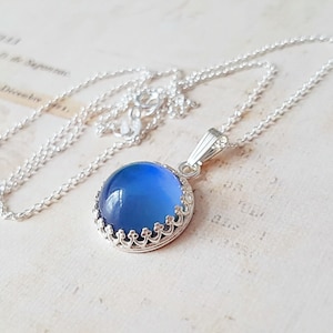 Sterling Silver Round Mood Necklace, Colour Changing Mood Stone Necklace, Sterling Silver Chain, Choose Your Length, Mood Ring