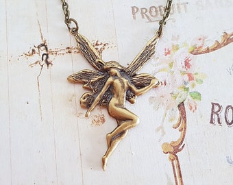Art Nouveau Fairy Necklace in Antique Brass, Choose Your Length