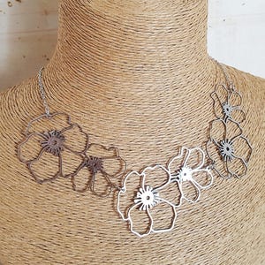 Silver Flower Bib Collar Necklace, Filigree Floral Statement Necklace, Choose Your Length