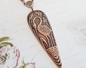 Art-deco reigerketting van antiek koper, vogel, zilverreiger, sieraden, geluk, kies je lengte
