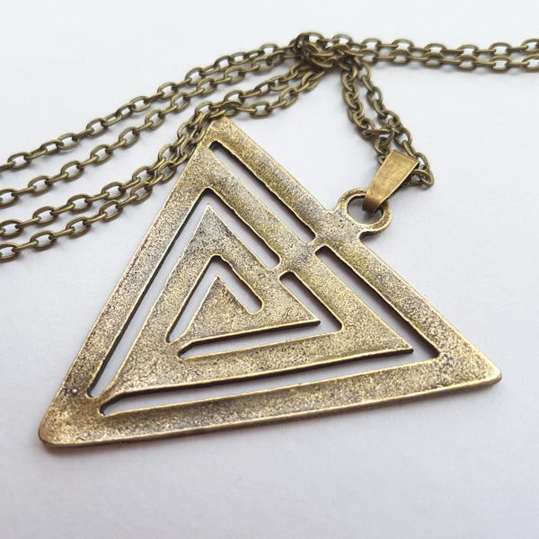 Collier grand Triangle Bronze, grand Triangle, collier, collier géométrique, sautoir, pendentif Triangle, Bronze Antique