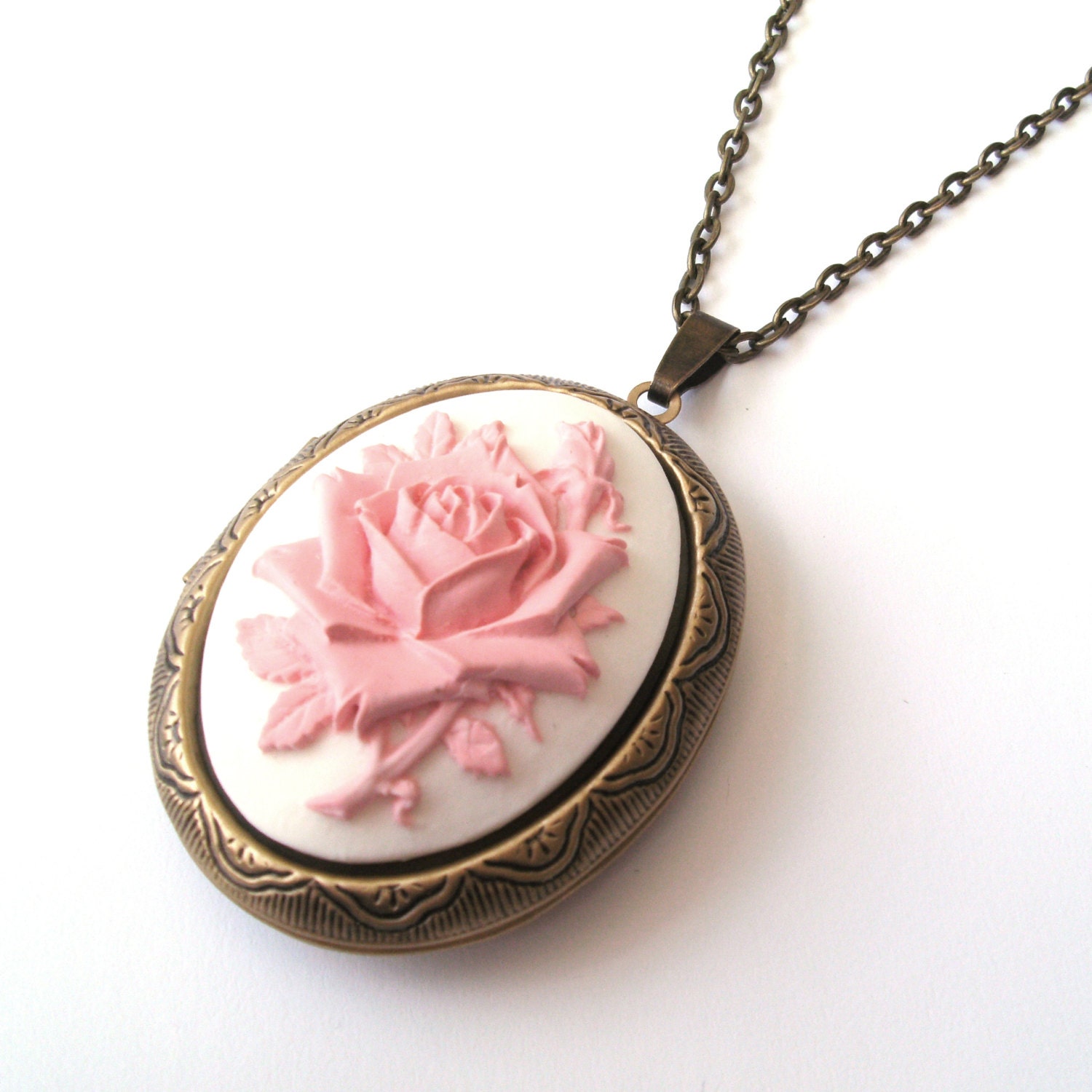 English Rose Locket Flower Locket Rose Cameo Locket Etsy
