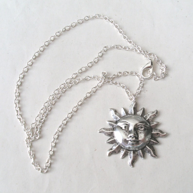 Silver Sun Face Necklace, Sun Necklace with Sterling Silver or Silver Plated Chain image 3