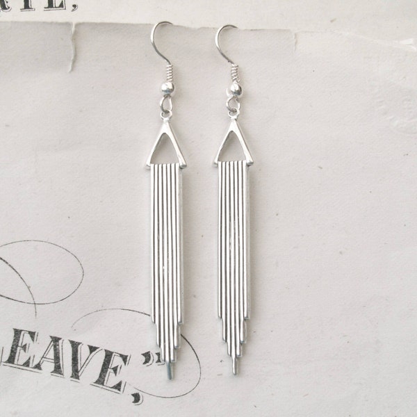 Silver Art Deco Earrings, Drop Earrings, Deco Wedding, Choose Surgical, Plated or Sterling Hooks, Studs, Lever Backs, or Clip Earrings