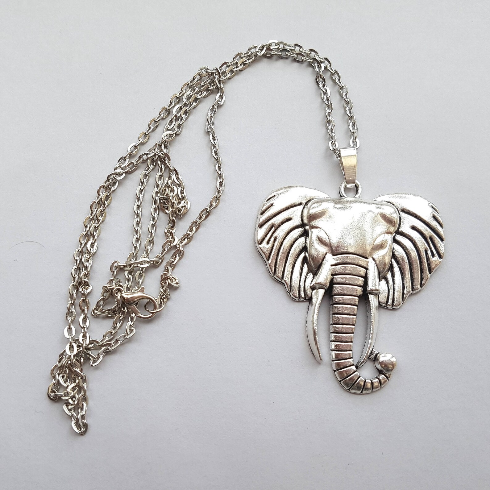 Big Silver Elephant Necklace Large Elephant Pendant Etsy UK