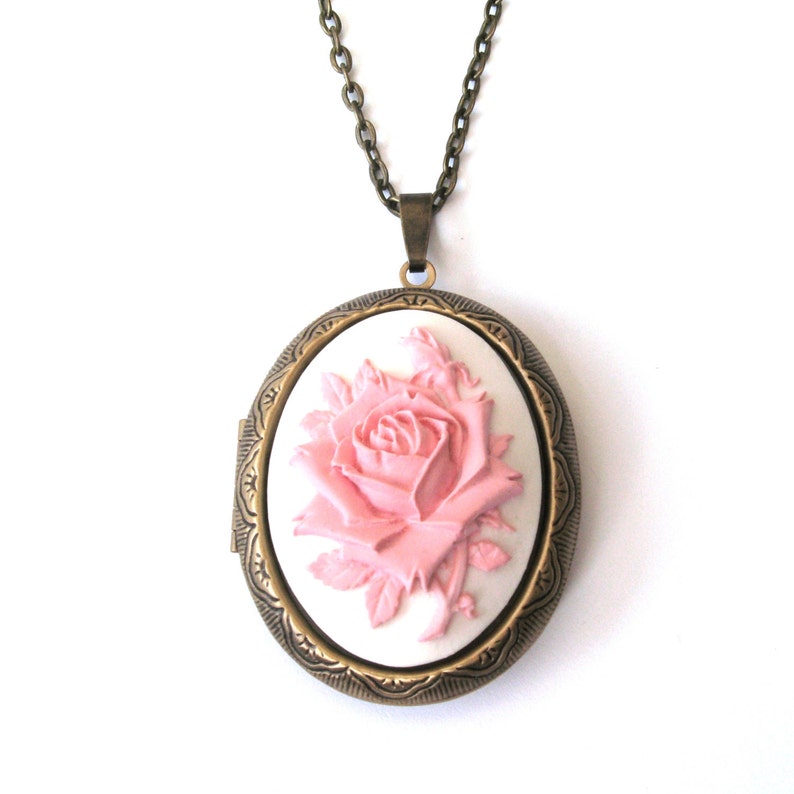 English Rose Locket Flower Locket Rose Cameo Locket Etsy