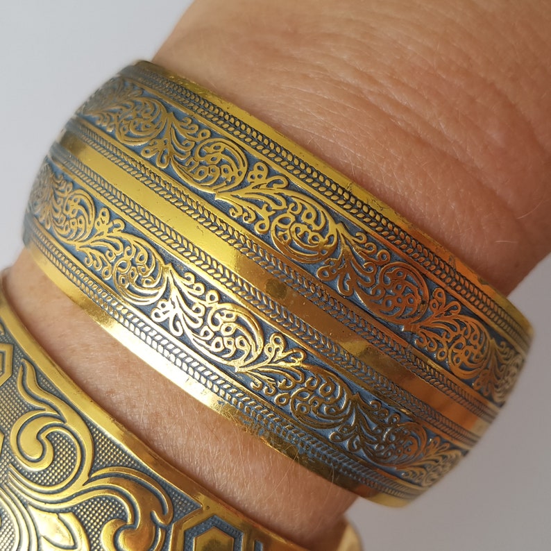 Silver Patterned Bracelet Embossed Bangle Slate Gray Patina Etsy