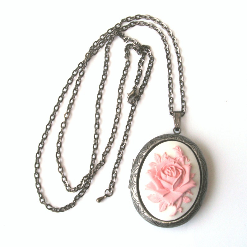 English Rose Locket Flower Locket Rose Cameo Locket Etsy