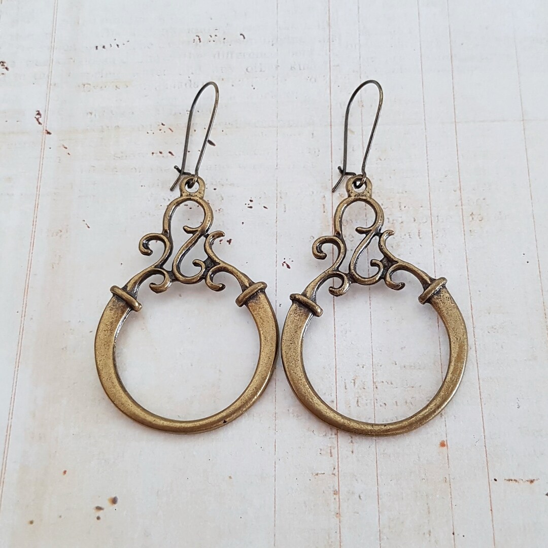 Ornate Boho Antique Bronze Hoop Earrings Ethnic Moroccan Etsy