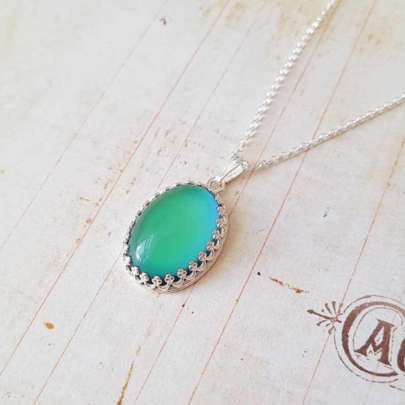 Sterling Silver Mood Necklace Colour Changing Mood Stone Etsy UK