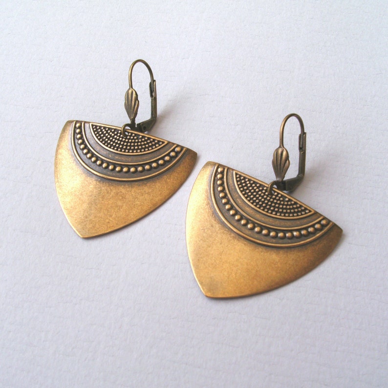Antique Gold Art Deco Earrings Statement Geometric Ethnic Etsy