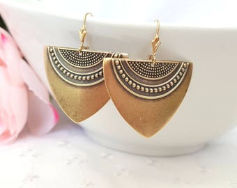 Boucles d'oreilles anciennes art déco en or, boucles d'oreilles géométriques bohèmes ethniques, Gold Filled ou crochets chirurgicaux, leviers, clous, clips