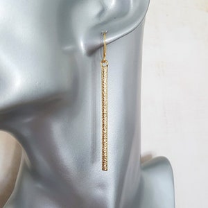 Gold Long Textured Bar Earrings, Hammered Shiny Gold Stick Earrings, Boho, Drop Earrings, Gold Plated or Surgical Steel Wires