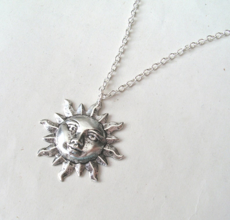 Silver Sun Face Necklace, Sun Necklace with Sterling Silver or Silver Plated Chain image 4