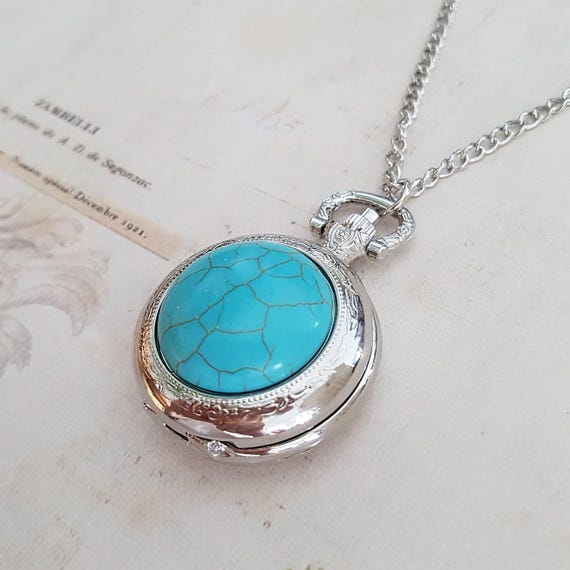 【AG X JOSILVER】Protractor Necklace - Turquoise 10mm Stabilized Turquoise and White Cubic Zirconia Sterling