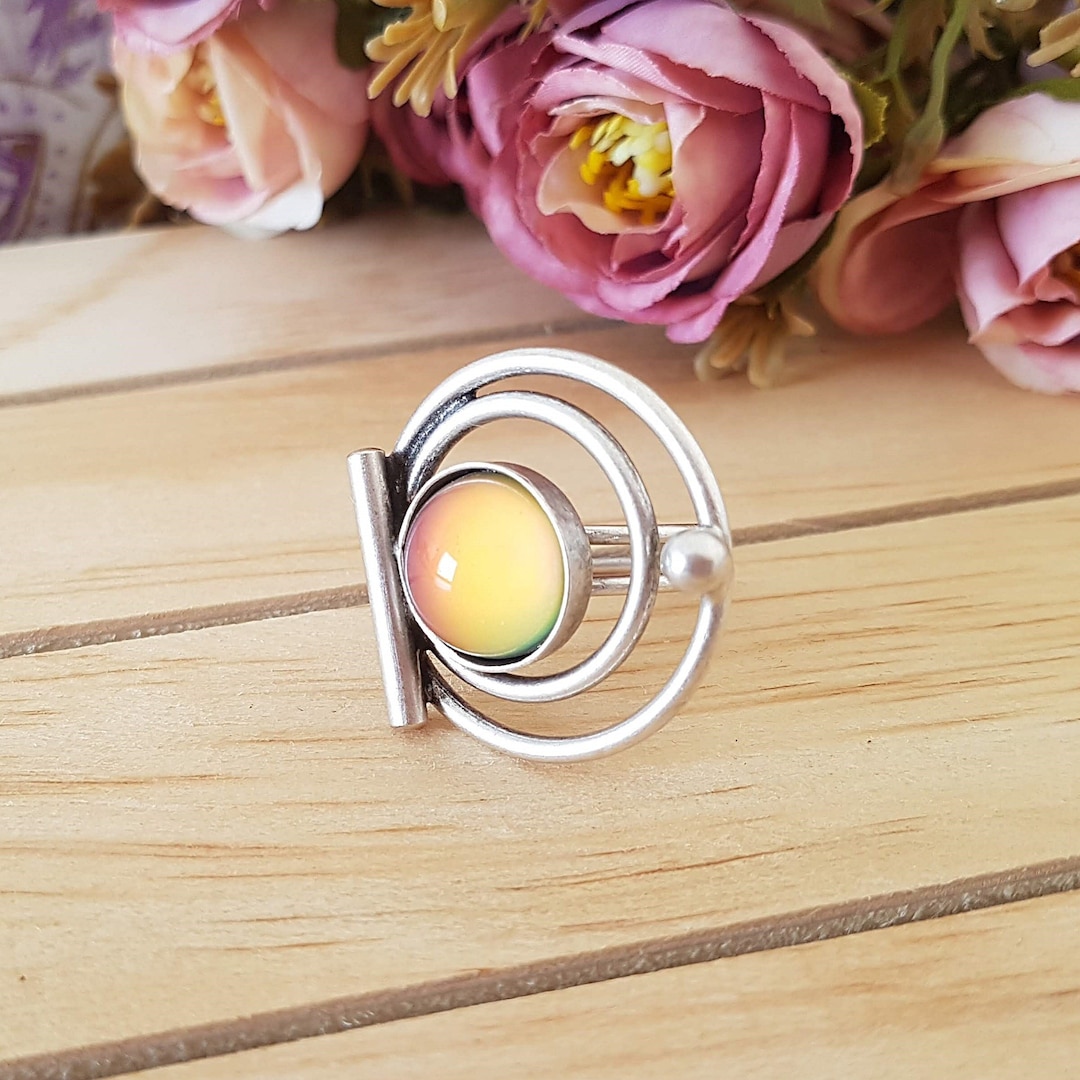 Anello Dell'Umore In Argento 925 Per Donna - Cambia Colore Con La Temperatura, Pietra 5x10 Mm