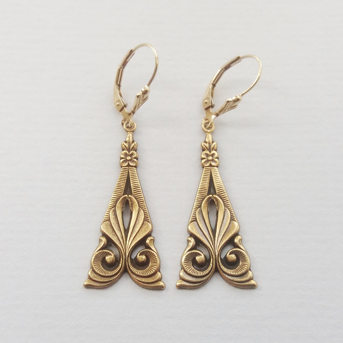 Antique Copper Art Deco Swirl Earrings Dangle Earrings Deco Etsy