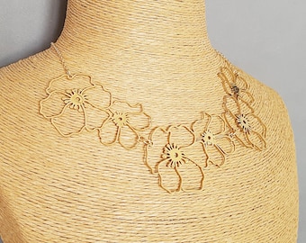 Naszyjnik z kołnierzykiem w kształcie kwiatu, platerowany złotem, filigranowy naszyjnik z kwiatowym wzorem, wybierz swoją długość
