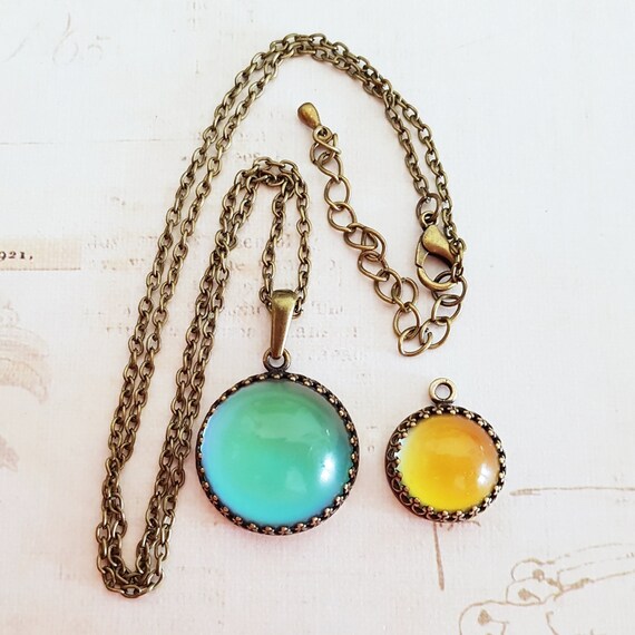 Larger Size Antique Bronze Faceted Mood Necklace Colour Changing Mood Stone Necklace Choose Your Length Mood Ring Also Available Etsy