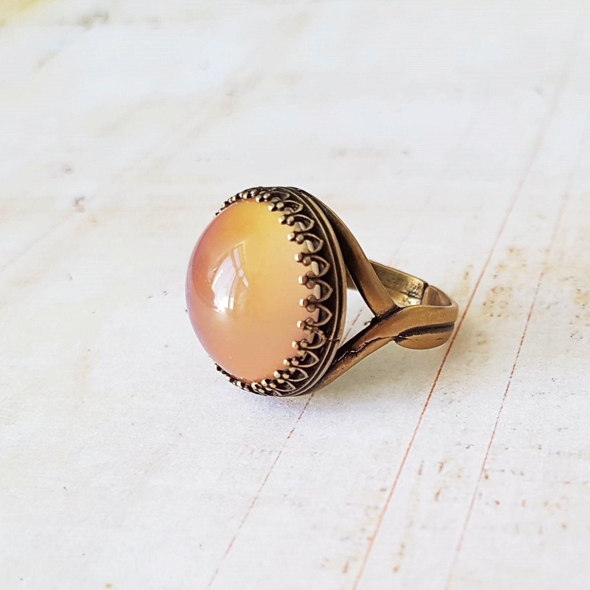 Large Antique Bronze Mood Ring, Vintage Round Mood Stone Ring, Adjustable Ring, Colour Changing, Quality Setting, Also in Silver