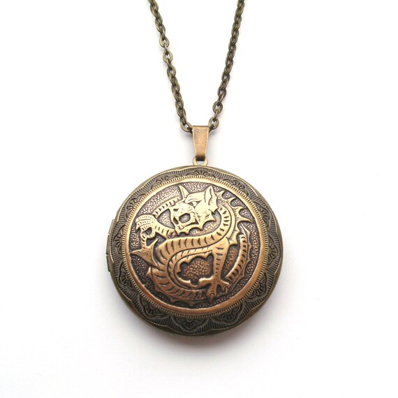 Large Dragon Locket Necklace in Bronze English Mythology St