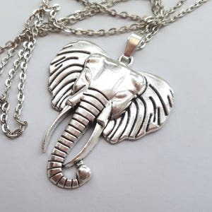 Big Silver Elephant Necklace, Large Elephant Pendant, Statement Necklace, Long Necklace, Antique Silver, Boho Necklace, Festival