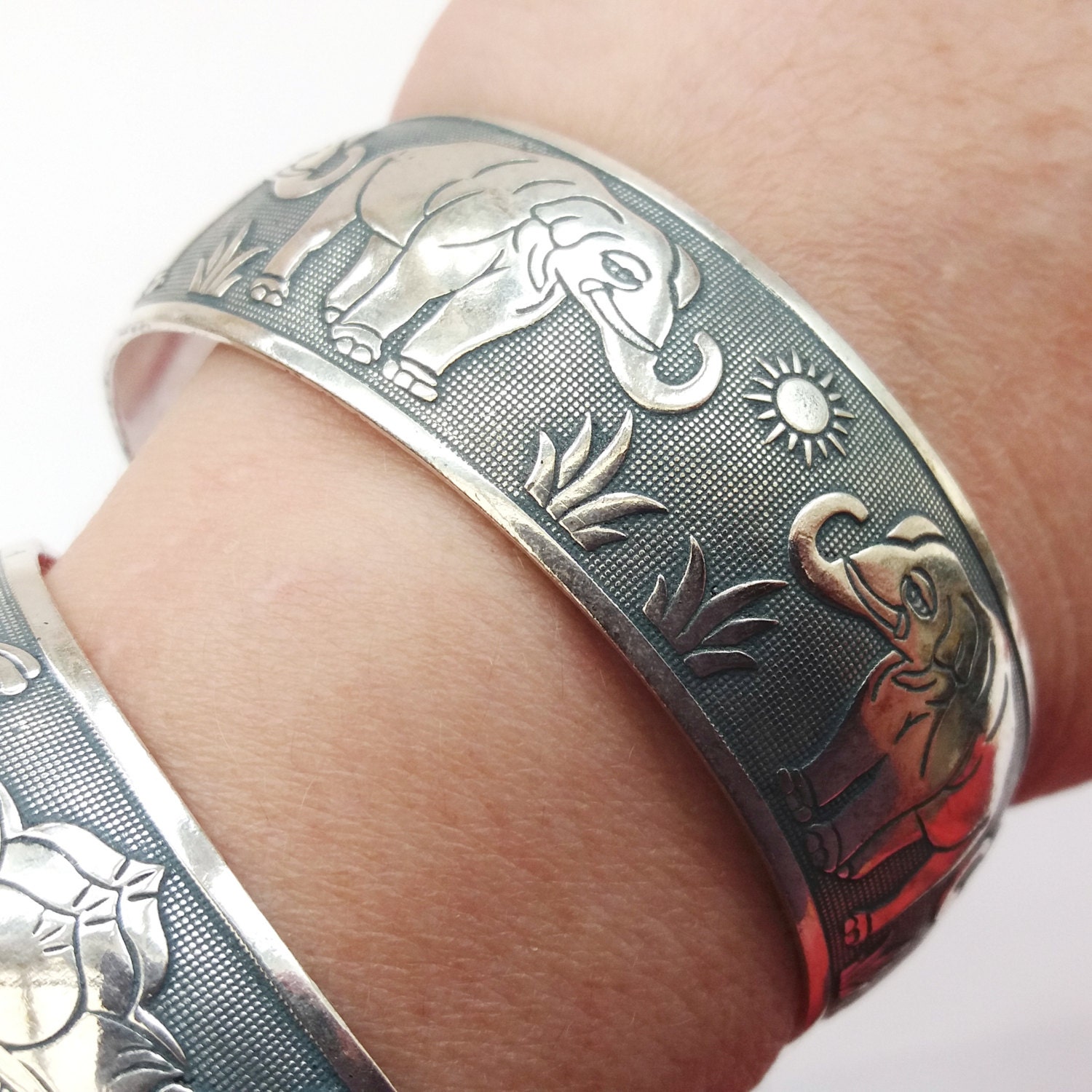 Silver Elephant Bracelet Elephant Bangle Elephant Cuff Etsy UK
