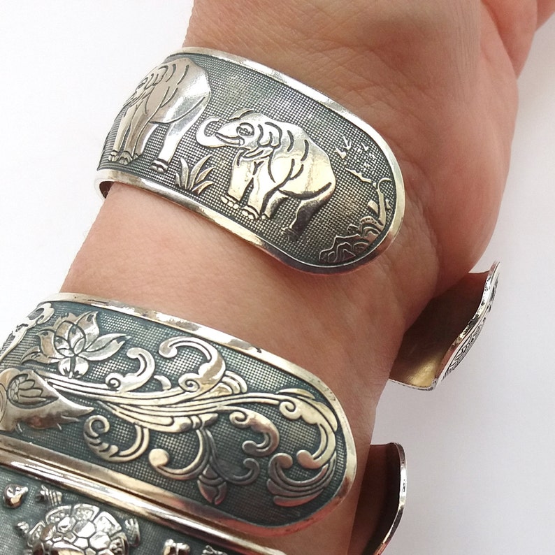 Silver Elephant Bracelet Elephant Bangle Elephant Cuff Etsy UK
